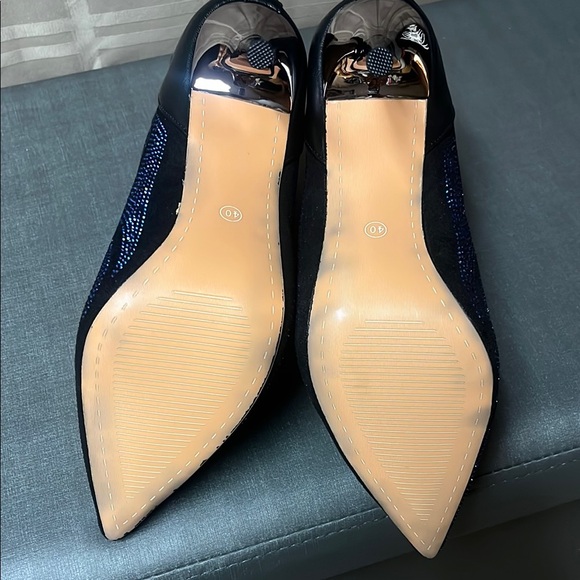 Stunning Black Blue Rhinestone Ankle Boots Zipper back stiletto Heel Eur 40 - Picture 7 of 8